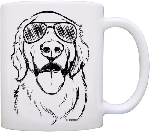 Regalos para amantes de los perros Golden Retriever con gafas de sol Golden Retriever Taza de café, taza de té, color blanco