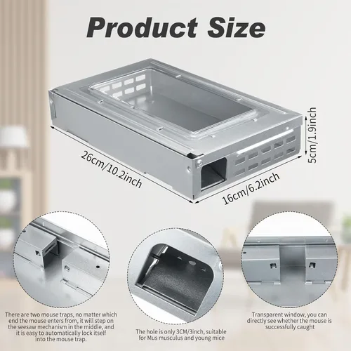 Miniatura 2 de Qualirey - Paquete de 2 trampas para ratones Multi Catch, trampa para ratones con tapa transparente humanizada, trampa para roedores para control