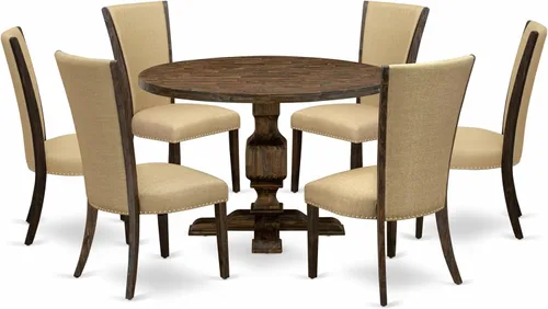 Miniatura 19 de East West Furniture I2VE5-703 - Juego de mesa y sillas de cocina de 5 piezas, incluye una mesa de comedor redonda con pedestal y 4 sillas de comedor