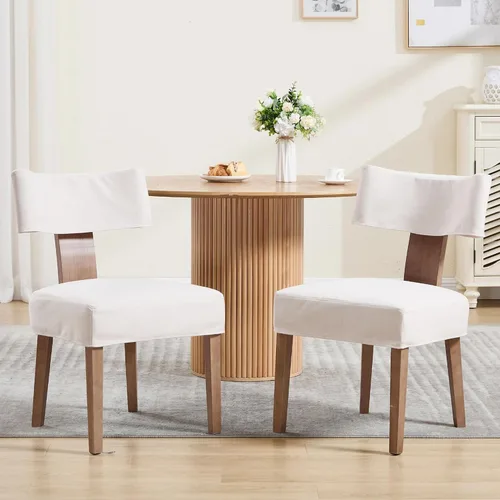 Miniatura 20 de VESCASA Sillas de comedor tapizadas de lino con patas de madera natural, modernas sillas de comedor acolchadas con ribete de cabeza de clavo