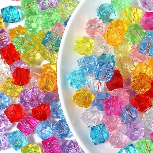 300 cuentas de cristal de cubo transparente multicolor de 0.394 pulgadas, cuentas cuadradas de acrílico a granel, cuentas espaciadoras facetadas