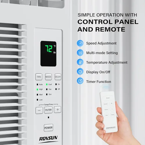 Miniatura 3 de ROVSUN Aire acondicionado de ventana de 5000 BTU con control remoto y temporizador, unidad de CA para ventana con modo ECO, 4 velocidades