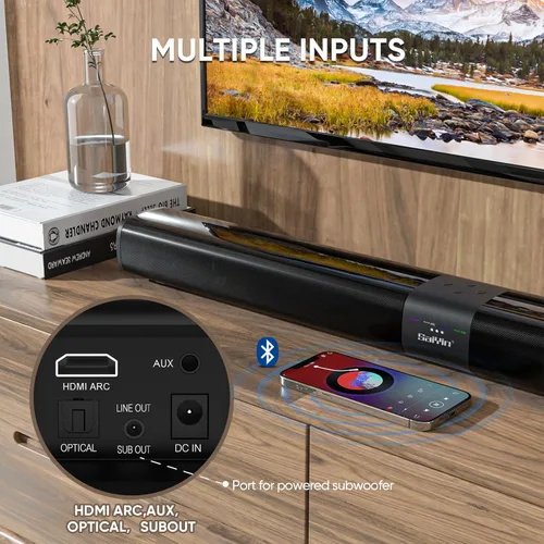 Miniatura 2 de Barra de Sonido Saiyin para Smart TV con Subwoofer de 5.25 Pulgadas, Barra de Sonido de 24 Pulgadas de 100W para TV, Barra de Sonido para TV