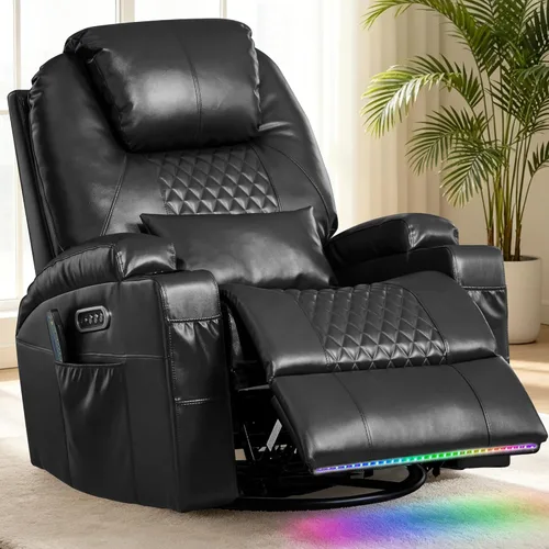 Miniatura 14 de Silla reclinable giratoria de doble motor para adultos con calor y masaje, mecedora eléctrica de pared para guardería, sala de estar con luces LED