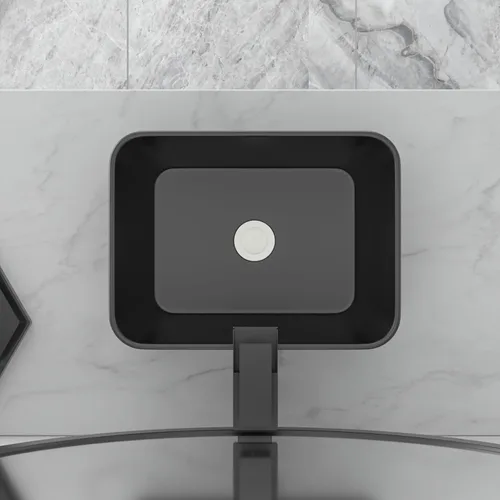 Miniatura 4 de Lavabo de baño negro de 16 x 12 pulgadas, lavabo de apoyo rectangular para baños, de cerámica, sobre mostrador, lavabo rectangular de baño, lavabo