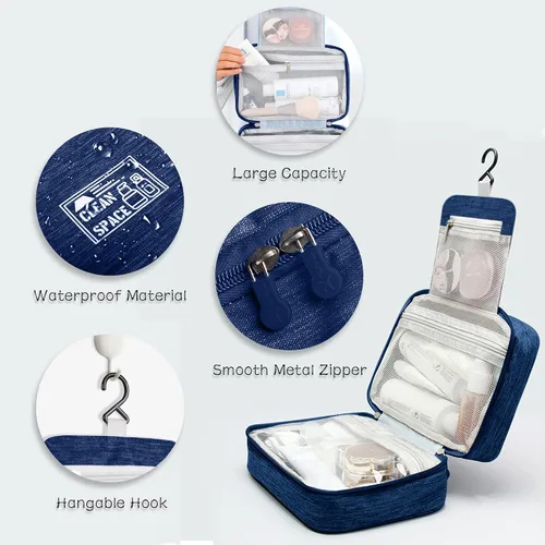 Miniatura 5 de Bolsa de aseo colgante, bolsa de viaje de gran capacidad para artículos de tocador, tela Oxford impermeable, organizador de maquillaje, bolsa