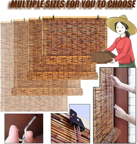 Miniatura 3 de Persianas enrollables de bambú estilo retro para privacidad en exteriores e interiores - Persianas de caña con mecanismo de elevación 5872in(AN x