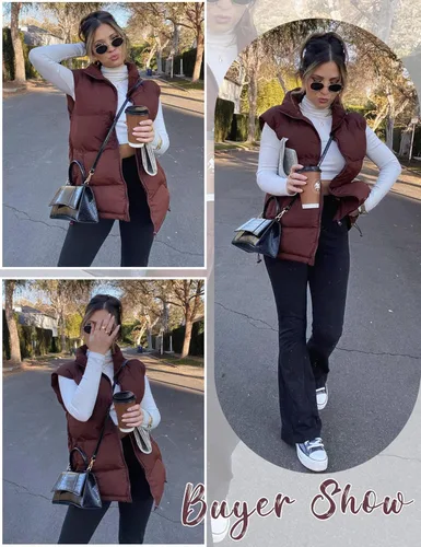 Miniatura 5 de Chaleco acolchado para mujer, sin mangas, acolchado, con cremallera, cuello alto, abrigo de gran tamaño con bolsillo