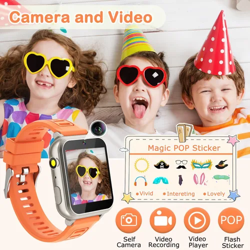 Miniatura 4 de Cosjoype Reloj inteligente para niños, regalos para niñas de 5 a 12 años, 24 juegos de rompecabezas, cámara de video HD, reproductor de música
