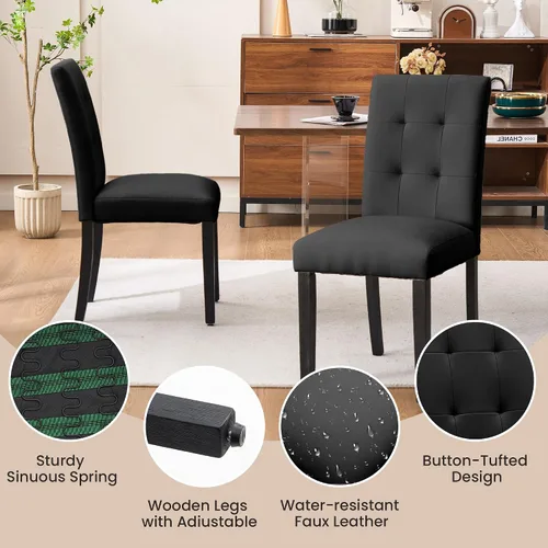 Miniatura 4 de Joysoul Juego de 2 sillas de comedor, sillas tapizadas de piel sintética con respaldo copetudo, sillas de cocina con marco de madera maciza, sillas