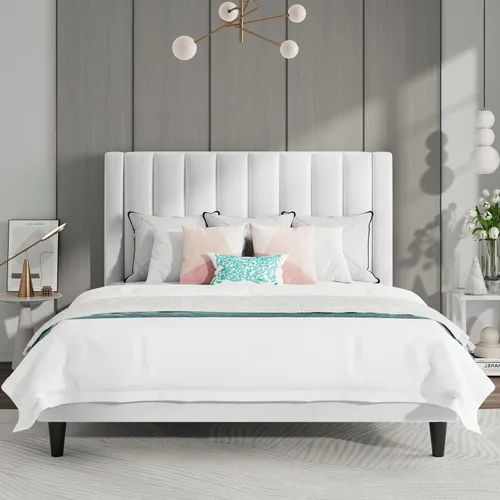 Miniatura 20 de SHA CERLIN - Base de cama tapizada de terciopelo tamaño completo con cabecero/Base de cama tapizada de plataforma con cabecero/Soporte de listones