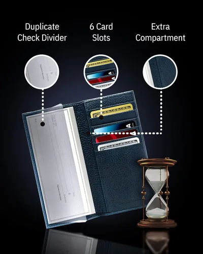 Miniatura 3 de Funda de cuero genuino para hombres y mujeres Funda para libro de cheques para duplicar cheques, billetera RFID