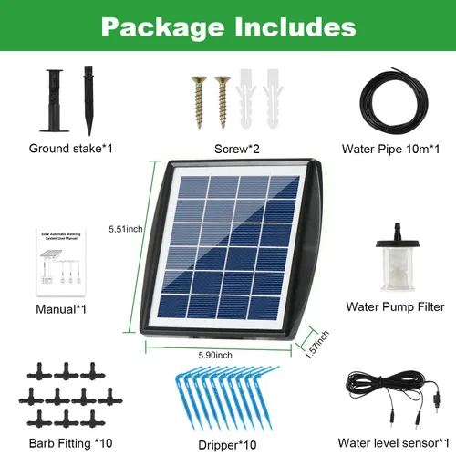 Miniatura 6 de Sistema de riego por goteo alimentado por energía solar, accesorios de invernadero al aire libre, compatible con 15 macetas y 6 modos de temporizador