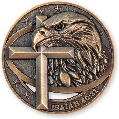Miniatura 3 de Moneda de desafío cristiano de águila calva americana chapada en color dorado antiguo, paquete de 10 unidades a granel, fuerza inspiradora y fe