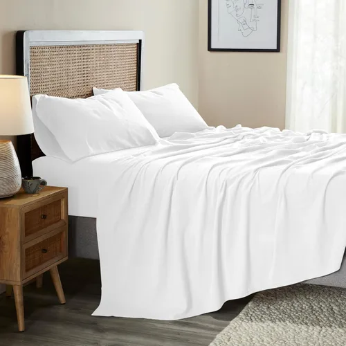 Miniatura 2 de Superior Juego de sábanas de mezcla de lino y algodón, sábanas para decoración del hogar, ropa de cama sólida moderna que incluye 1 sábana bajera
