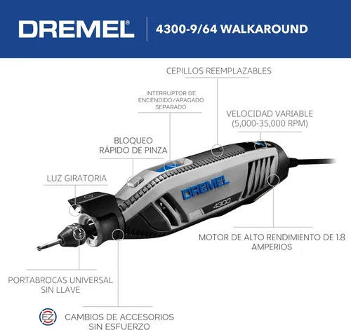 Miniatura 4 de Kit de herramienta giratoria versátil Dremel 4300-9/64 con eje flexible - 9 piezas adicionales y 64 accesorios - Ideal para grabado, grabado