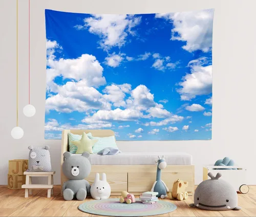 Miniatura 2 de BELECO Tapiz de cielo azul para colgar en la pared, 118 x 98 pulgadas, cielo azul, nubes blancas, telón de fondo, decoración de pared, tapices
