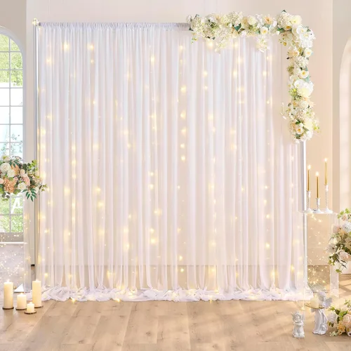 Cortinas de fondo transparentes blancas de 20 x 10 pies con luces para fiestas, cortina tipo telón de fondo resistente a las arrugas para baby