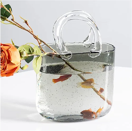 Miniatura 10 de Jarrón de mano, jarrones con asas, jarrón de vidrio en forma de florero, para arreglo floral, centro de mesa, decoración del hogar, estilo 1, azul