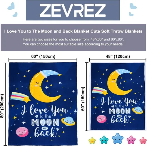 Miniatura 2 de Manta con texto en inglés "I Love You to the Moon and Back", suave y linda manta para niños, regalo para mujeres, niñas, niños y adultos, franela