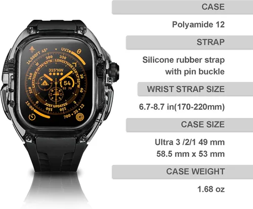 Miniatura 3 de B-BR - Funda y correa resistentes de diseño translúcido compatible con Apple Watch Ultra 3/2/1 de 1.732 pulgadas, protector militar de lujo táctico