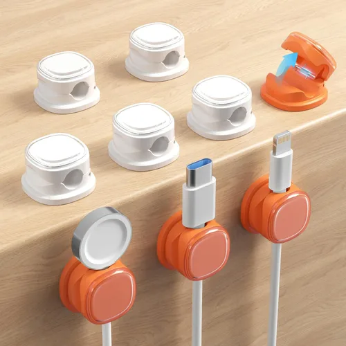 Miniatura 12 de Paquete de 9 organizadores de cables, gestión de cables de resorte, bonitos clips adhesivos para cables, cargador de teléfono para escritorio