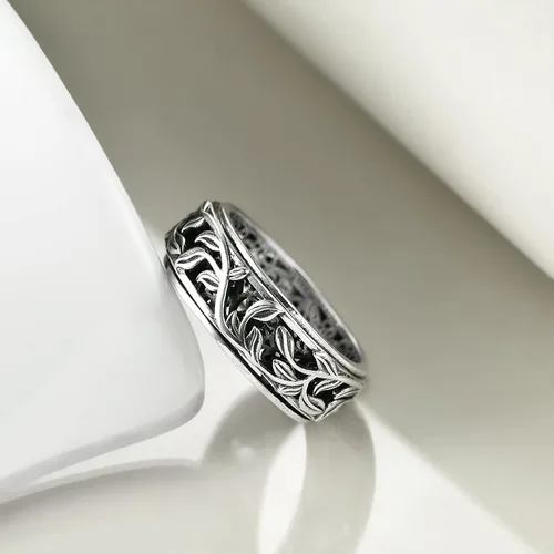 Miniatura 3 de YAFEINI Fidget Ring Sterling Silver Anxiety Ring Filigree LeavesHeartbeat Anxiety Ring semicolon Spinner Band Ring Spinner Ring Relieving Stress