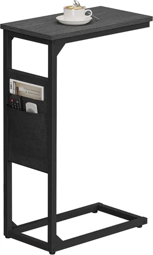 Miniatura 9 de TUTOTAK - Mesa auxiliar en forma de C, mesa lateral para sofá, mesa de sofá con bolsa de almacenamiento, bandeja para TV para sala de estar, Negro