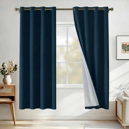 Miniatura 91 de Cortinas de lino 100% opacas para dormitorio, cortinas opacas de 45 pulgadas de largo, cortinas de oscurecimiento de habitación para sala de estar