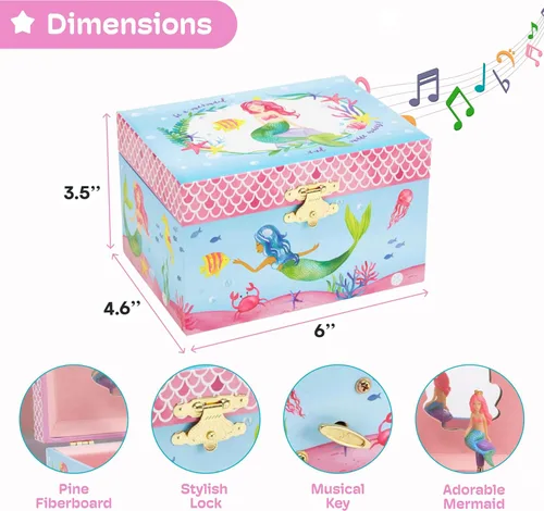 Miniatura 10 de Jewelkeeper Joyero para niñas – Muñeca bailarina negra y caja de música – Swan Lake Tune – Organizador de joyas – 6 x 5 x 4 pulgadas