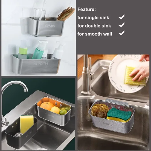 Miniatura 3 de Colador de fregadero de acero inoxidable para cocina, colador de alimentos para fregadero, cesta para filtro, residuos de cocina y lavado, verduras