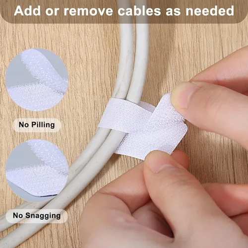 Miniatura 6 de 100 bridas de para cables, correas autoadhesivas para organizar cables de escritorio, organizador de cables ajustable para escritorio, hogar, Blanco