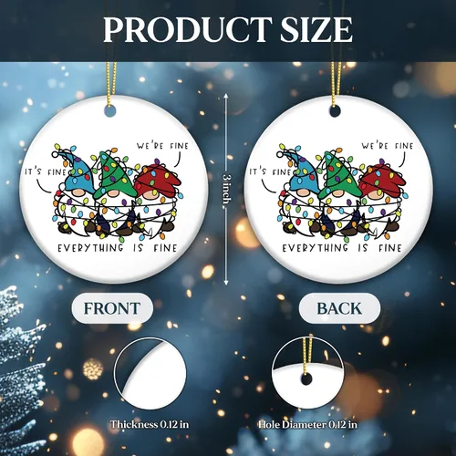 Miniatura 7 de Divertido adorno de gnomo 2025 – «Everything is Fine» gnomos enredados con luces – Lindo regalo de humor navideño para amigos, familiares