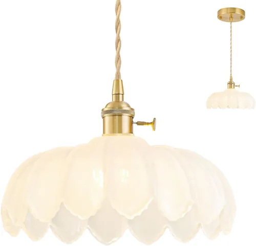 Miniatura 47 de Lámparas colgantes enchufables, lámpara colgante de cristal vintage, mini lámpara colgante de tulipán blanco leche, iluminación colgante para isla