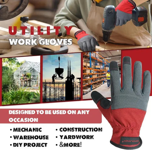 Miniatura 5 de HANDLANDY Guantes de trabajo para hombre y mujer, guantes de trabajo de mecánicos de uso general con pantalla táctil, guantes de trabajo flexibles
