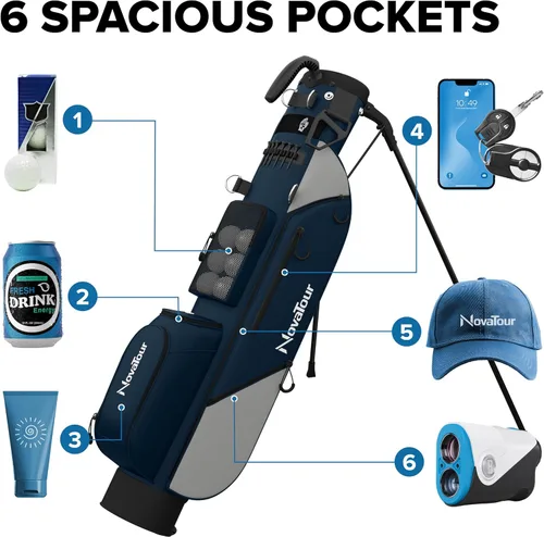 Miniatura 2 de Bolsa de golf ultraligera Premium Par 3 con doble correa, 6 bolsillos con cremallera para campos ejecutivos y par 3