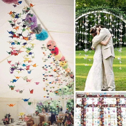 200 guirnaldas de papel prefabricadas con 10 cuerdas para decoración rústica de bodas, fiestas, pájaros plegados, serpentinas de fiesta, palomas,