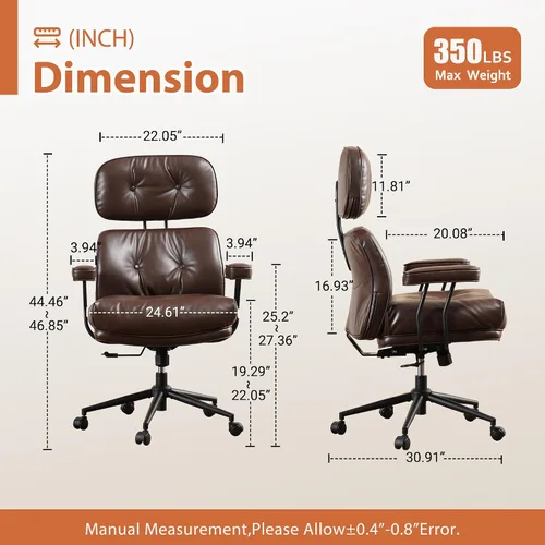 Miniatura 2 de Silla de oficina con 360 ruedas, silla de oficina de mediados de siglo con soporte para el respaldo, silla de escritorio de piel sintética, ángulo