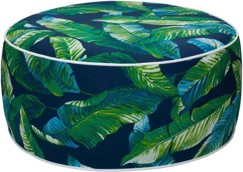 Magpie Fabrics Taburete inflable otomano D20 x H9, reposapiés redondo para exteriores, portátil, para patio, viajes, camping, hojas de laguna verdes