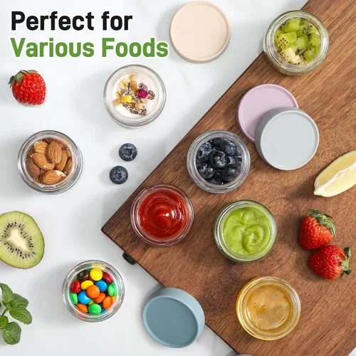 Miniatura 5 de NETANY Recipientes de vidrio para aderezo de ensalada de 2 onzas, paquete de 6 recipientes pequeños para salsa con tapas y mini recipientes