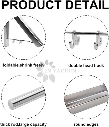 Miniatura 5 de IN VACUUM Estantes de secado plegables para ropa sucia, retráctiles, plegables para interiores, aluminio, organizador de almacenamiento para el 1