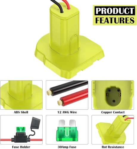 Miniatura 3 de Paquete de 2 adaptadores de ruedas eléctricas para batería Ryobi de 18 V, kit convertidor con fusibles y terminales de cable y cable de 12 AWG
