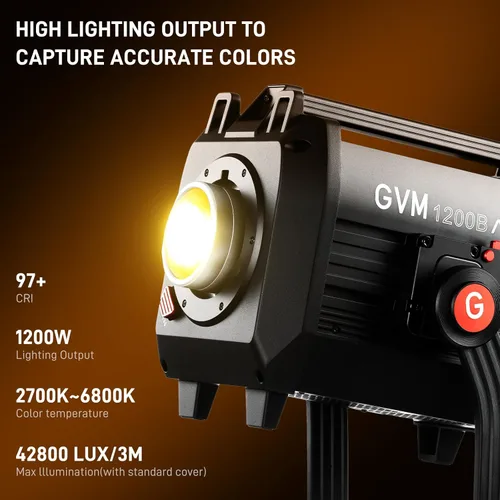 Miniatura 2 de GVM - Luz de video LED de 1200 W, kit de iluminación de película AIO 1200B, kit de iluminación de fotografía de 42800lux/9.8 ft con control DMX