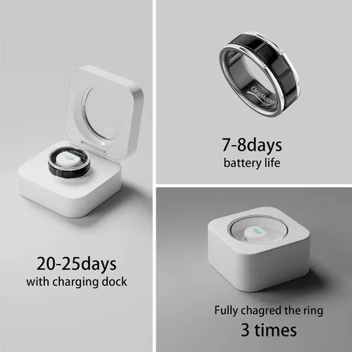 Miniatura 6 de Anillo inteligente 1.0 para hombres/mujeres, sin cuota de suscripción, 7-8 días de duración de la batería, HRV/monitoreo de estrés/pista de Negro