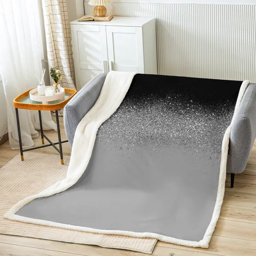 Manfei Manta con purpurina negra y gris para decoración de habitación de niños, niñas, adolescentes, manta moderna de arte abstracto para sofá,