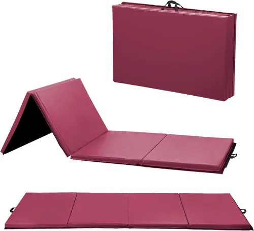 Miniatura 8 de Exercise Mat 2'x6'/4'x8'/4'x10' Gymnastics Mat Folding Gymnastics Tumbling Mats 1.6"-2" Thick PU Leather Yoga Mat Portable With Carrying Handles for