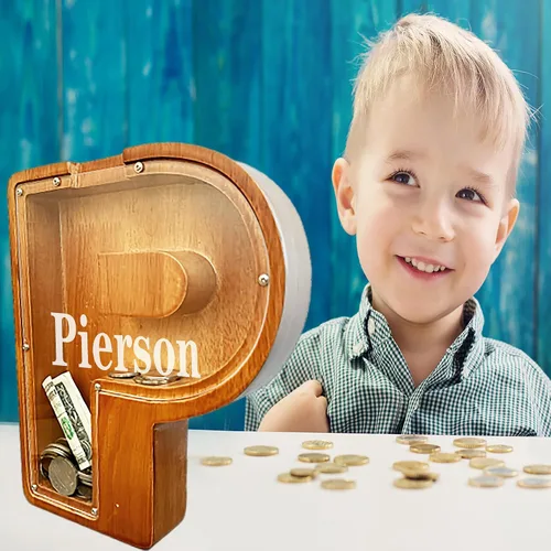 Miniatura 3 de Alcancía personalizada grande de madera con letras, alcancía de monedas, alcancía personalizada con nombre, puede usarse como regalo de Navidad