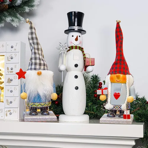 Miniatura 7 de FUNPENY Cascanueces decorativos de Navidad de 11 pulgadas, 2 juegos hechos a mano de gnomo de madera de peluche escandinavo sueco, regalo