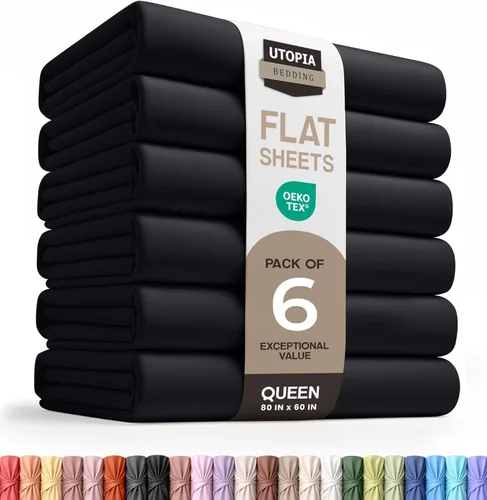 Miniatura 30 de Utopia Bedding Sábanas Planas - Paquete de 6 - Tela de Microfibra Cepillada Suave - Sábana Superior Resistente al Encogimiento y Decoloración - Gris