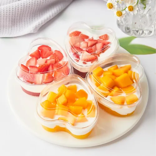 Miniatura 6 de Paquete de 50 tazas de postre en forma de corazón de 5 onzas con tapas y cucharas, mini tazas de postre para servir en fiestas, parfait, queso